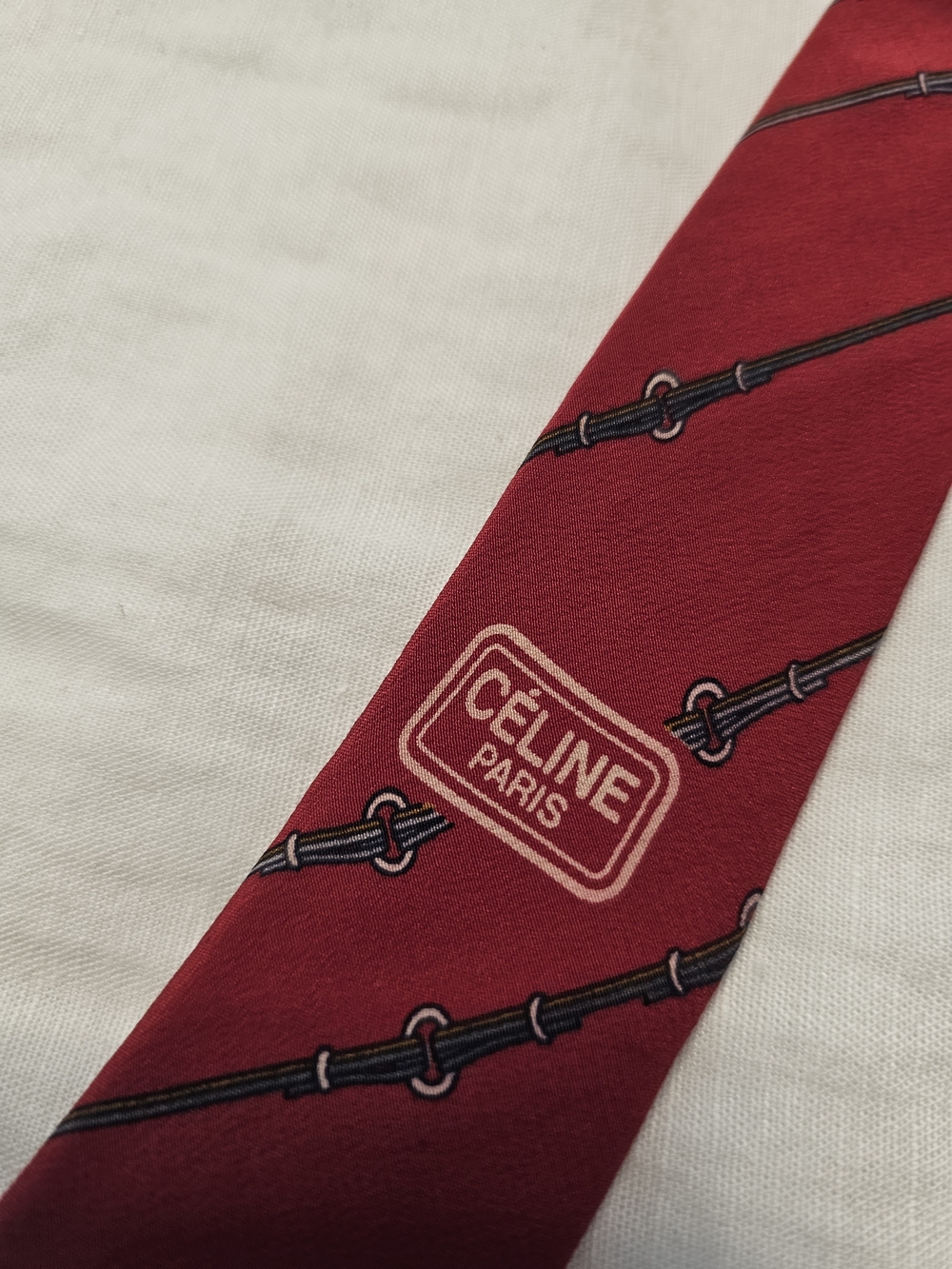 Celine Men's Red Patterned Silk Tie